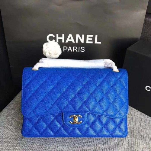 Sacs à bandoulière à rabat Chanel bleu cuir de veau d'origine CF1113 or