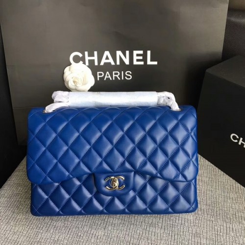 Chanel Sacs à bandoulière à rabat Bleu Cuir d'agneau d'origine CF1113 Argent
