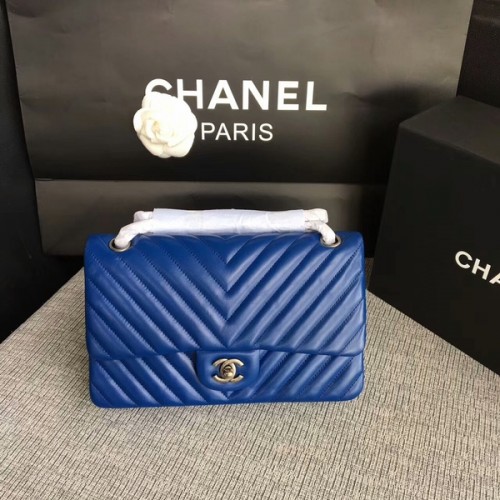 Chanel Flap Sacs à bandoulière Bleu Original Sheepskin CF1112 Argent