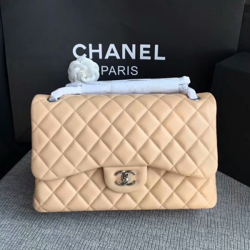 Chanel Flap Sacs à bandoulière Camel Cuir d'agneau d'origine CF1113 Argent
