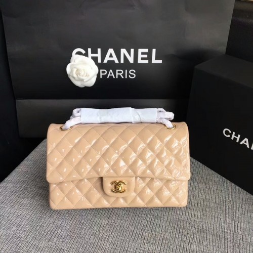 Chanel Flap Sacs à bandoulière Camel Cuir verni d'origine CF1112 Or
