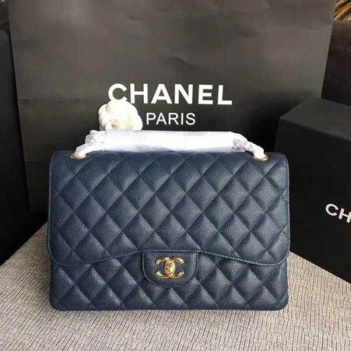 Sacs à bandoulière à rabat Chanel bleu foncé en cuir de veau d'origine CF1113 or