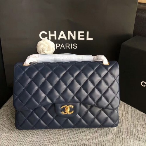 Sacs à bandoulière à rabat Chanel bleu foncé en cuir d'agneau d'origine CF1113 Glod