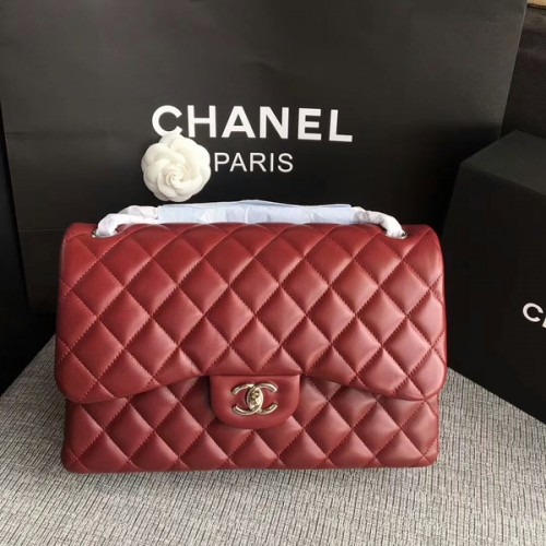 Chanel Sacs à bandoulière à rabat Rouge foncé Cuir d'agneau d'origine CF1113 Argent