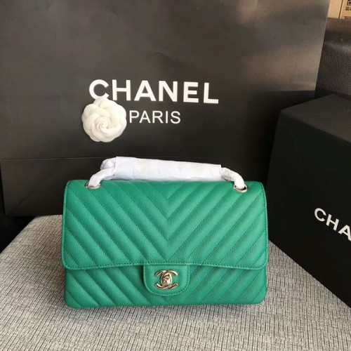 Sacs à bandoulière à rabat Chanel Vert Cuir de veau d'origine CF1112 Argent