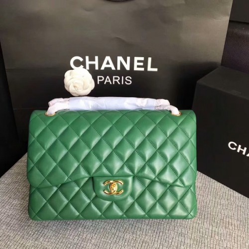 Chanel Sacs à bandoulière à rabat Vert Cuir d'agneau d'origine CF1113 Glod