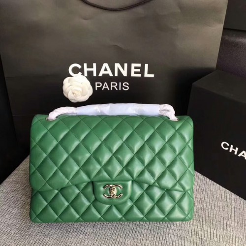 Chanel Sacs à bandoulière à rabat Vert Cuir d'agneau d'origine CF1113 Argent