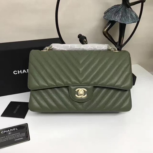 Chanel Flap Sacs à bandoulière en cuir de mouton vert A1112 Glod