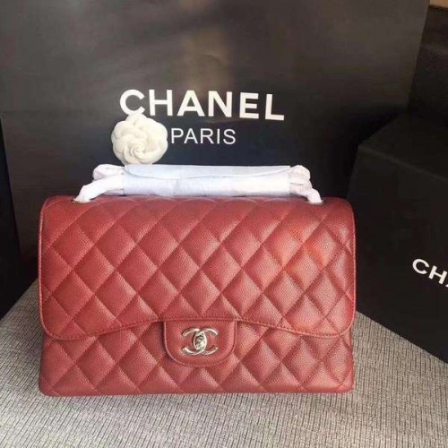 Chanel Flap Sacs à bandoulière Marroon Cuir de veau d'origine CF1113 Argent