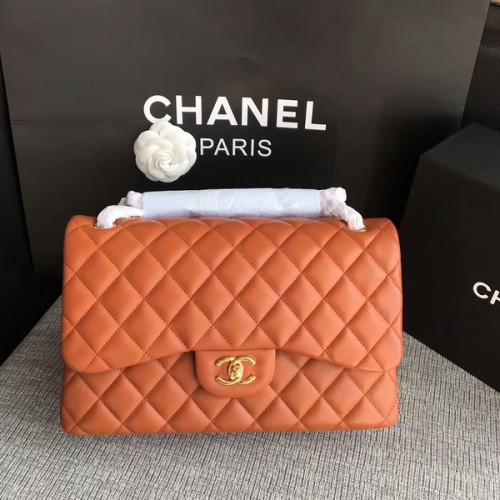 Chanel Flap Sacs à bandoulière Orange Cuir d'agneau d'origine CF1113 Glod