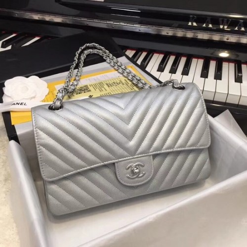 Chanel Flap Sacs à bandoulière Original Caviar Leather 1112V argent chaîne en argent