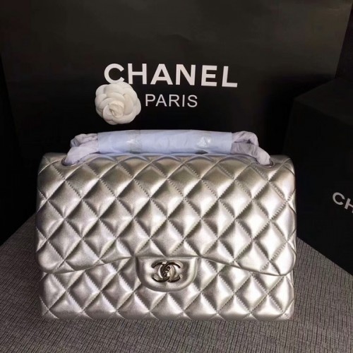 Sacs à bandoulière à rabat Chanel Cuir d'agneau d'origine CF1113 Argent