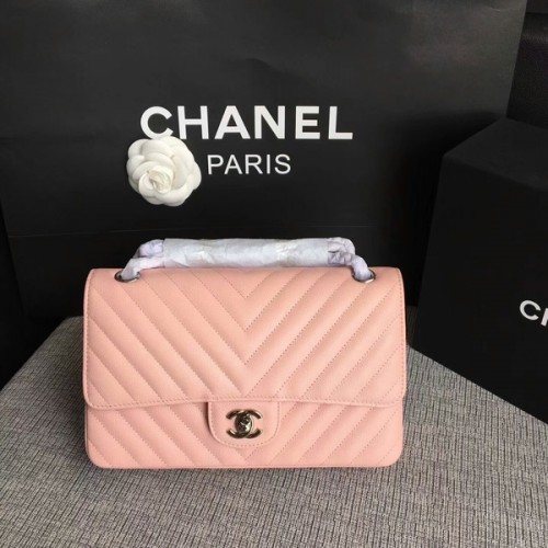 Chanel Flap Sacs à bandoulière Rose Cuir de veau d'origine CF1112 Argent