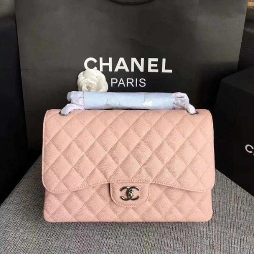 Sacs à bandoulière à rabat Chanel rose cuir de veau d'origine CF1113 argent