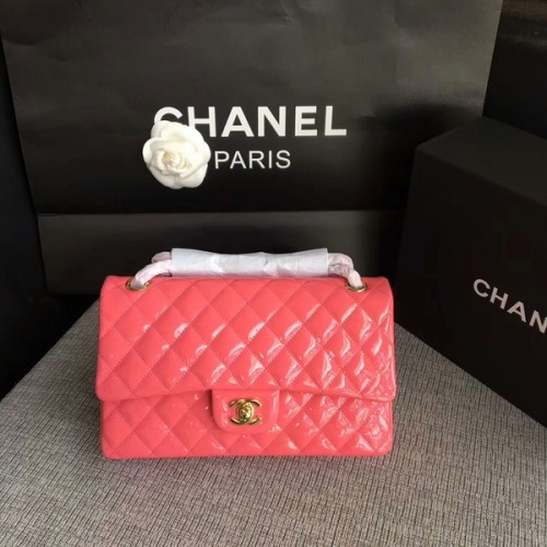 Chanel Flap Sacs à bandoulière Rose Cuir verni d'origine CF1112 Or
