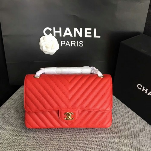 Chanel Flap Sacs à bandoulière en cuir de veau d'origine rouge CF1112 Or