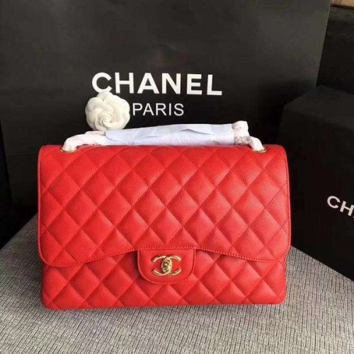 Chanel Flap Sacs à bandoulière en cuir de veau d'origine rouge CF1113 Or