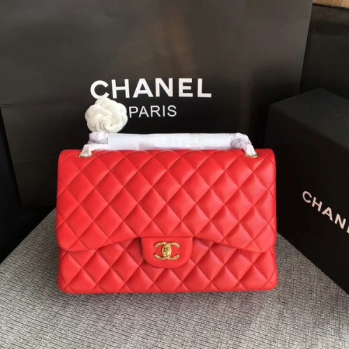 Chanel Flap Sacs à bandoulière en cuir d'agneau d'origine rouge CF1113 Glod