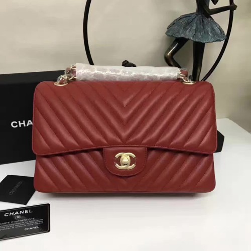 Chanel Flap Sacs à bandoulière en cuir de mouton rouge A1112 Glod
