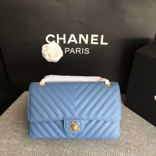 Chanel Sacs à bandoulière à rabat Bleu ciel Cuir de veau d'origine CF1112 Or