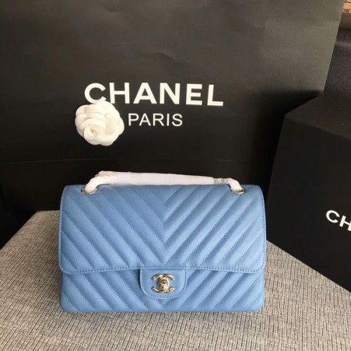 Chanel Sacs à bandoulière à rabat Bleu ciel Cuir de veau d'origine CF1112 Argent