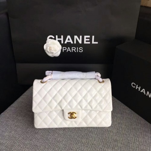 Sacs à bandoulière à rabat Chanel blanc cuir verni d'origine CF1112 or
