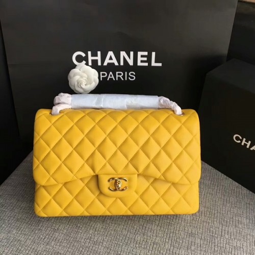 Chanel Sacs à bandoulière à rabat Jaune Cuir d'agneau d'origine CF1113 Glod