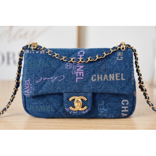 Sac à bandoulière en jean Chanel Flap AS3134 bleu