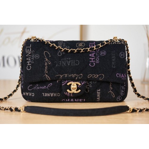 Sac à bandoulière en jean Chanel Flap AS3135 noir
