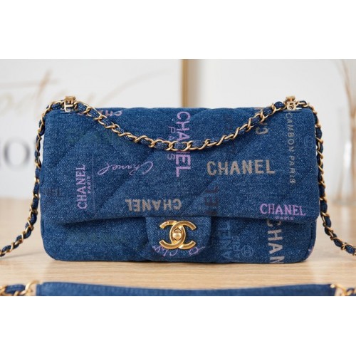 Sac à bandoulière en jean Chanel Flap AS3135 bleu