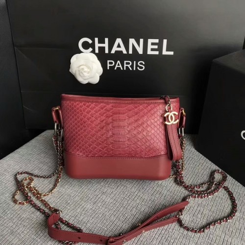 Chanel Gabrielle Mini Sac à Bandoulière Original Python Cuir 8122A Marroon