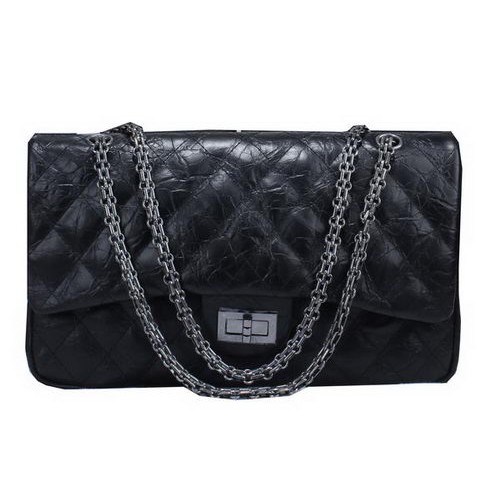 Chanel Sac à rabat classique en cuir craquelé glacé A30225 Noir