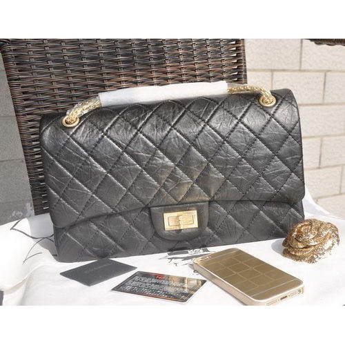 Chanel Sac à rabat classique en cuir craquelé glacé A30227 Noir
