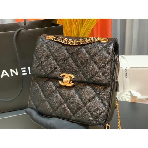 Chanel Sac à dos en cuir de veau grainé Cuir d'origine AS3108 noir