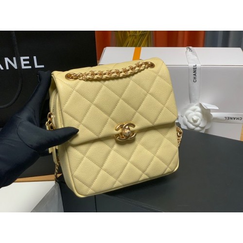 Chanel Sac à dos en cuir de veau grainé Cuir d'origine AS3108 jaune