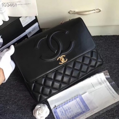 Chanel Cuir de veau grainé Métal doré A91869 Noir