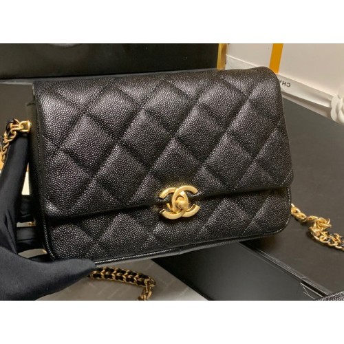 Chanel Sac à bandoulière en cuir de veau grainé AS3103 NOIR