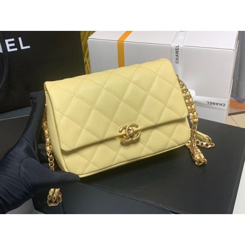 Chanel Sac à bandoulière en cuir de veau grainé AS3103 JAUNE