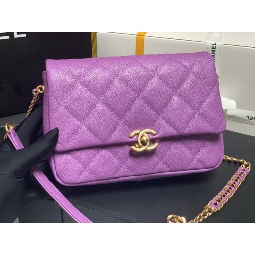 Chanel Sac à bandoulière en cuir de veau grainé AS3103 violet