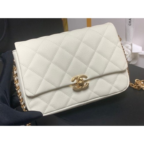 Chanel Sac à bandoulière en cuir de veau grainé AS3103 blanc
