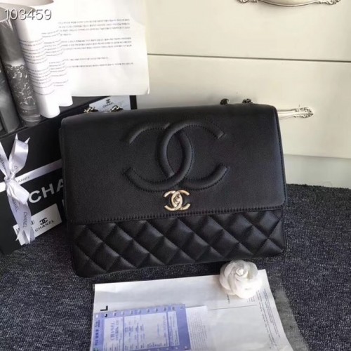 Chanel Cuir de veau grainé Métal argenté A91869 Noir