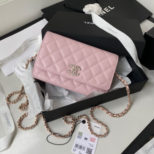 Chanel petit sac à bandoulière en cuir de veau grainé AP2734 rose
