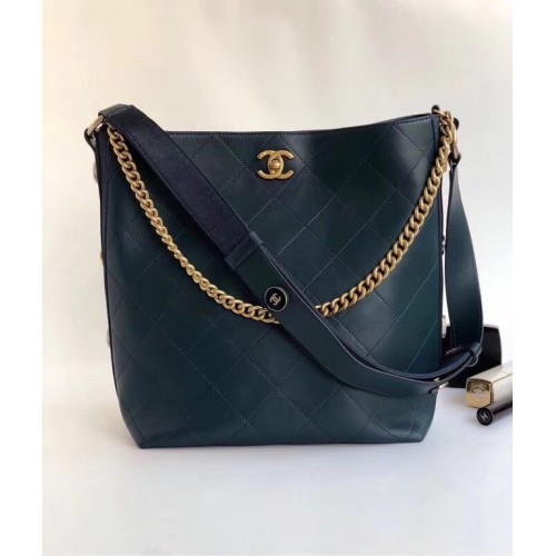 Chanel Hobo Sac à main Cuir de veau Gros-grain Métal doré A57576 bleu