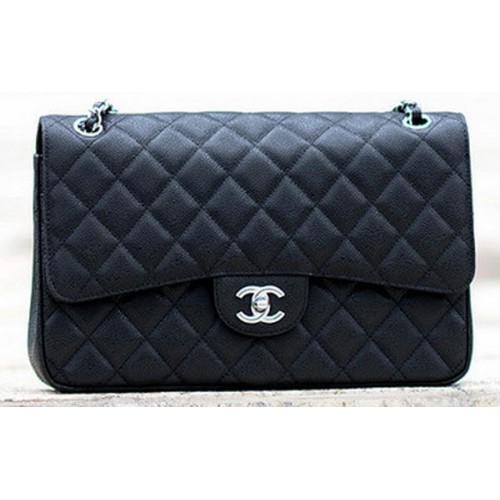 Sac à rabat Chanel Jumbo Classic Black Cannage Pattern A58600 Argent