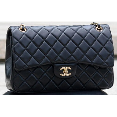Chanel Jumbo Classic Sac à rabat en peau de mouton noir A58600 Or