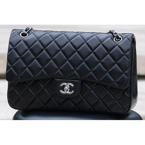 Chanel Jumbo Classic Sac à rabat en peau de mouton noir A58600 Argent
