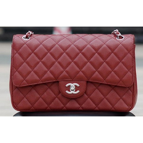 Chanel Jumbo Classic Burgundy Cannage Pattern Flap Bag A58600 Argent