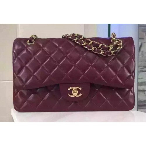 Chanel Jumbo Classic Flap Bag Cuir de mouton bordeaux A1113 Or