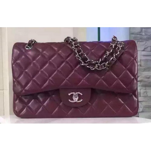 Chanel Jumbo Classic Flap Bag Cuir de Mouton Bordeaux A1113 Argent