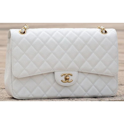 Chanel Jumbo Classic White Cannage Pattern Flap Bag A58600 Doré